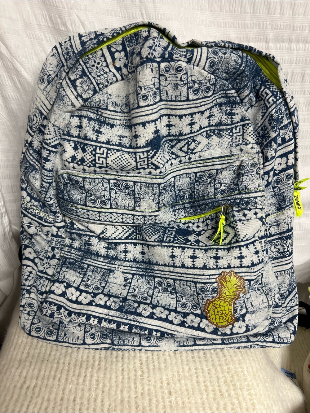 Zumba Fitness Navy & White Patterned Backpack with Lime Accents